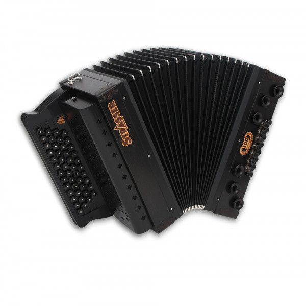 Strasser Harmonika Jubiläumsmodell "100 Jahre Strasser" 4/III G C F Bb Edelschwarz